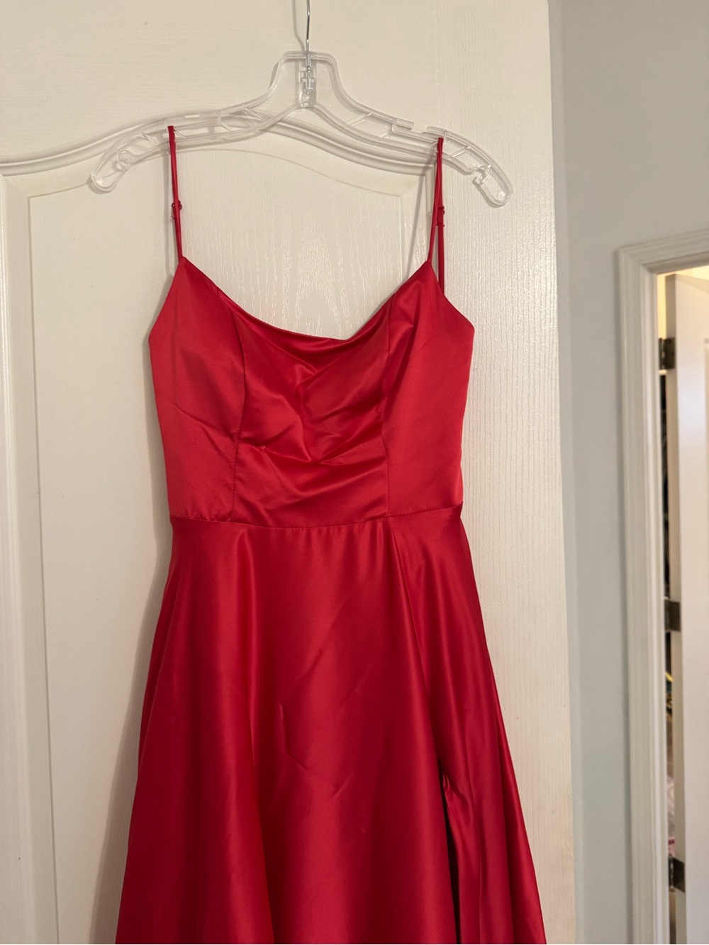 Windsor Red Satin Cowl Neck Spaghetti Strap Dress